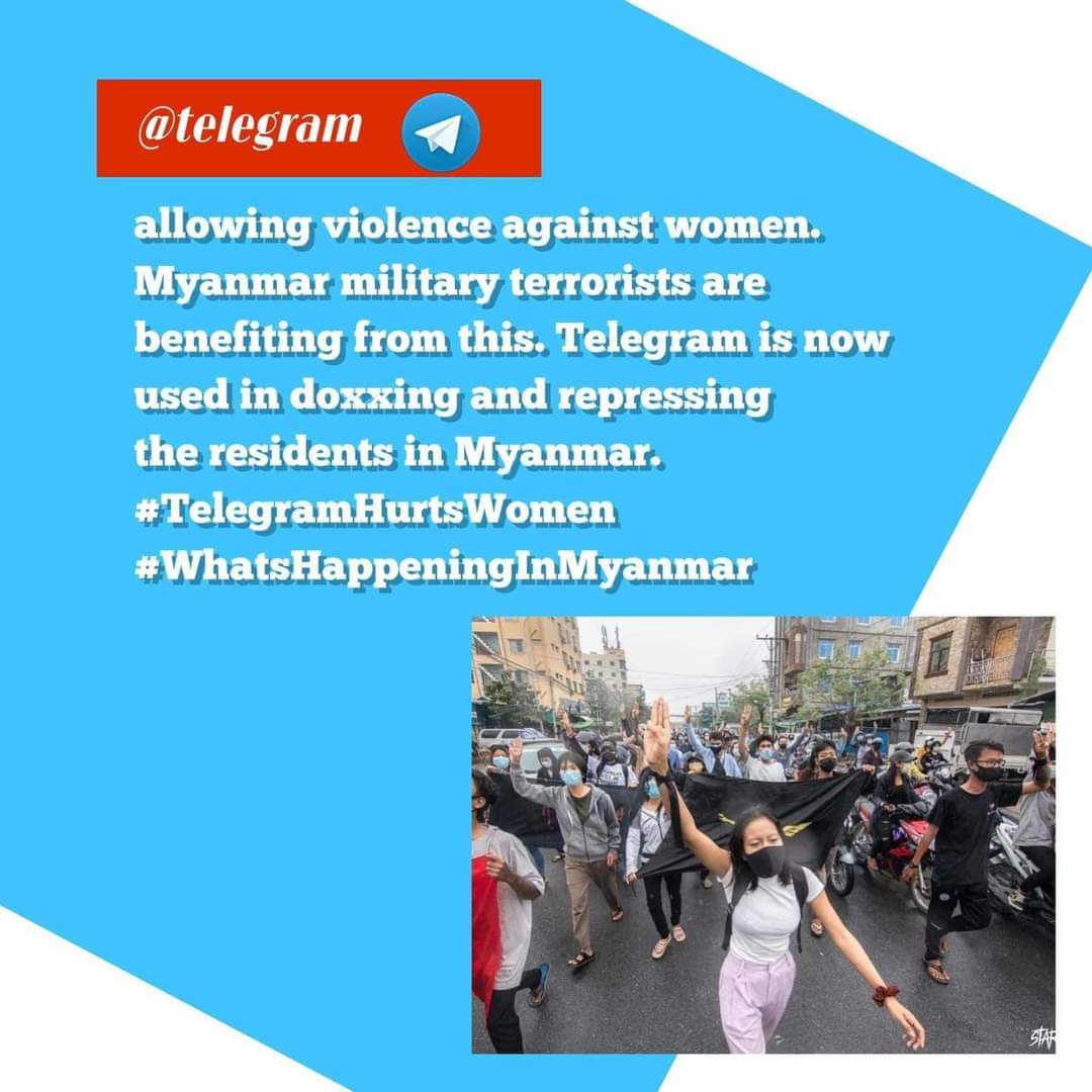 MK57236166's tweet photo. #TelegramHurtsWomen 
#WhatsHappeningInMyanmar 
#2022Mar22Coup 
#OurGovernmentNUG https://t.co/QGehHy9a92