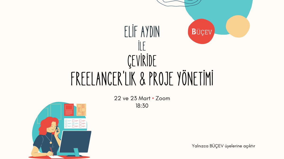 bounceviri's tweet photo. Elif Aydın ile çeviri sektöründe freelancerlık ve proje yönetimi söyleşisi düzenliyoruz!

✨ 22 Mart Freelancerlık
✨ 23 Mart Proje Yönetimi 

İki gün de söyleşilerimiz 18.30’da başlayacak. Söyleşiler Zoom üzerinden gerçekleşecek.

Not: Etkinlik sadece BÜÇEV üyelerine açıktır. https://t.co/9DjUc1EUox