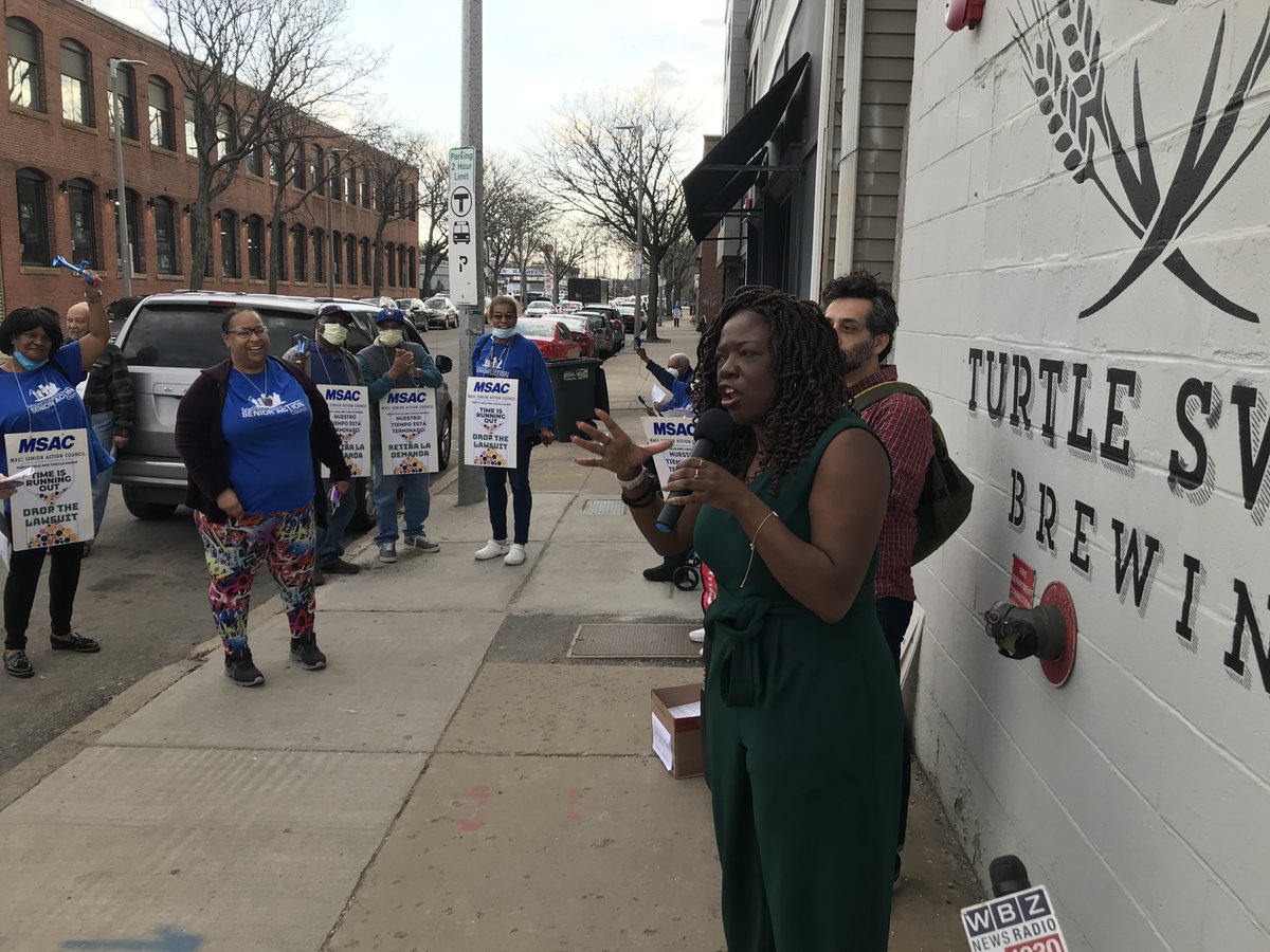02130News's tweet photo. #Boston City Councilor @Ruthzee joined 30 people led by @SeniorActionMA to protest Turtle Swamp Brewery and local landlord to drop a lawsuit against a senior housing development on March 18 https://t.co/YpCgiy6Gab