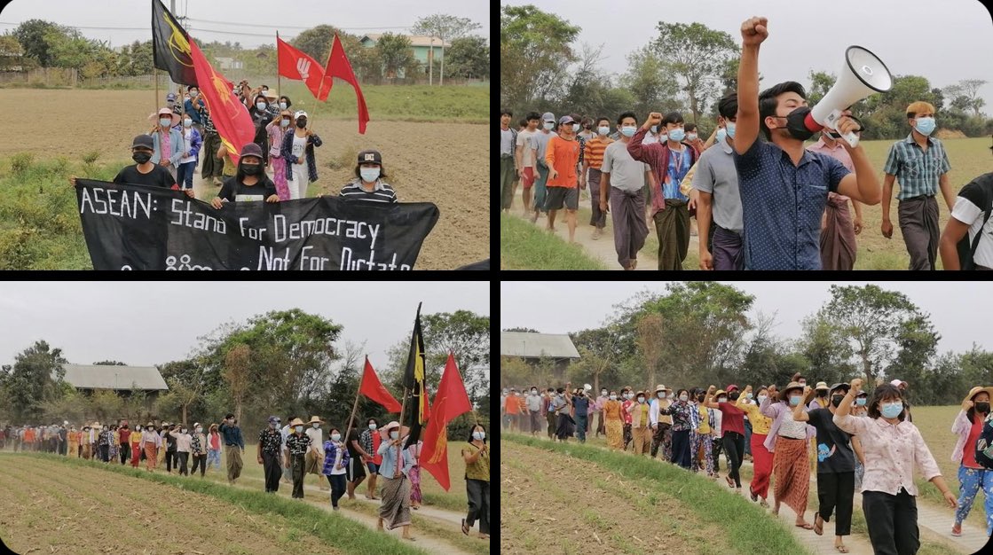 PaingMinLwin2's tweet photo. Amidst tight roaming by the SAC terrorists in the area, residents of Monywa-Amyint staged a protest against military dictatorship, today.   #ASEAN_StopLegalizingJunta  #ASEAN_StandForDemocracy #2022Mar22Coup #WhatsHappeningInMyanmar https://t.co/1aptnD4MlG