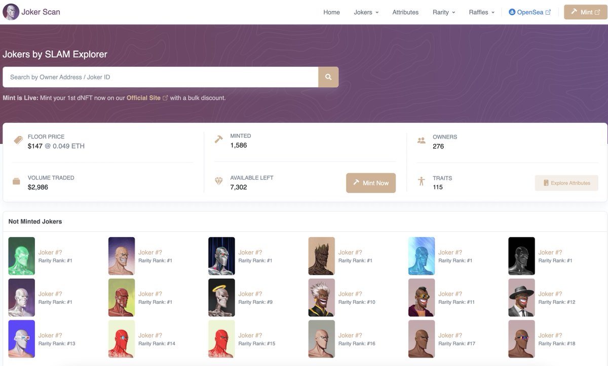 Our very own traits/rarity website is live 🔥

JokerScan.com

Check all the jokers that have not been minted yet and find out your Joker's ranking now!