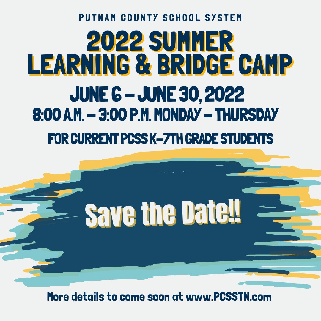 Save the Date! Summer Learning &amp; Bridge Camp is back June 2022! 
.
.
Four days a week for current Kindergarten- 7th graders. 
More details to come including locations, transportation, before and after care, and more! 

#PCSS
