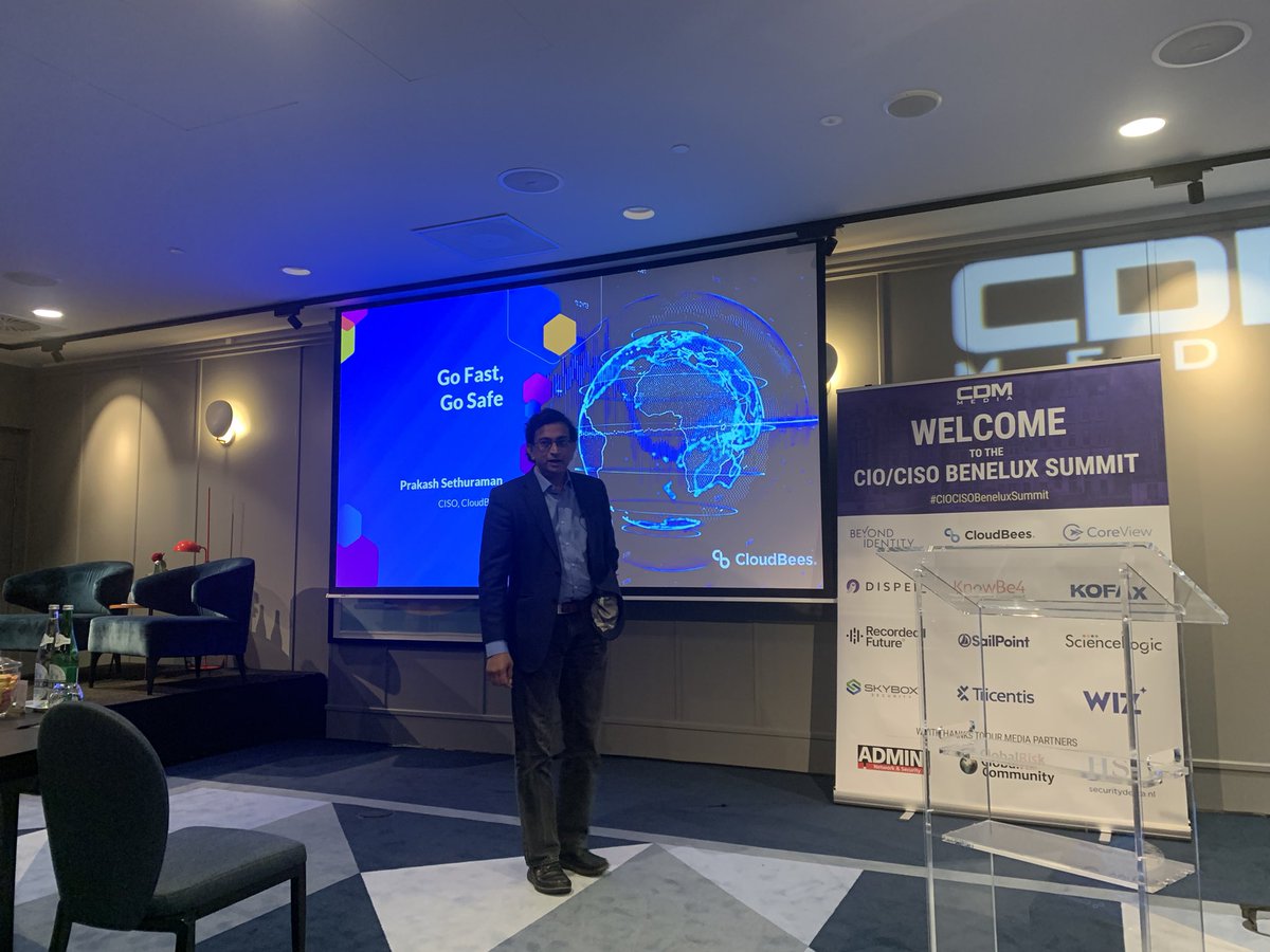 KurtStam's tweet photo. Prakash Sethuraman speaking about @CloudBees #devops compliance at #CIOCISOBeneluxSummit https://t.co/GcgmxFfheo