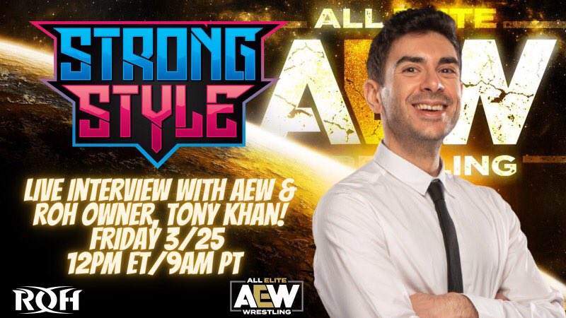 Can The Darkitect deliver or what? LIVE interview this Friday 3/25 
NOON EST/9AM PST with AEW/ROH owner <a href="/TonyKhan/">Tony Khan</a> only on @StrongStyleShow w/ <a href="/TheRochaSays/">John Rocha</a> @OnlyAaronTurner &amp; yours truly! #AEW #RingofHonor #wwe #njpw