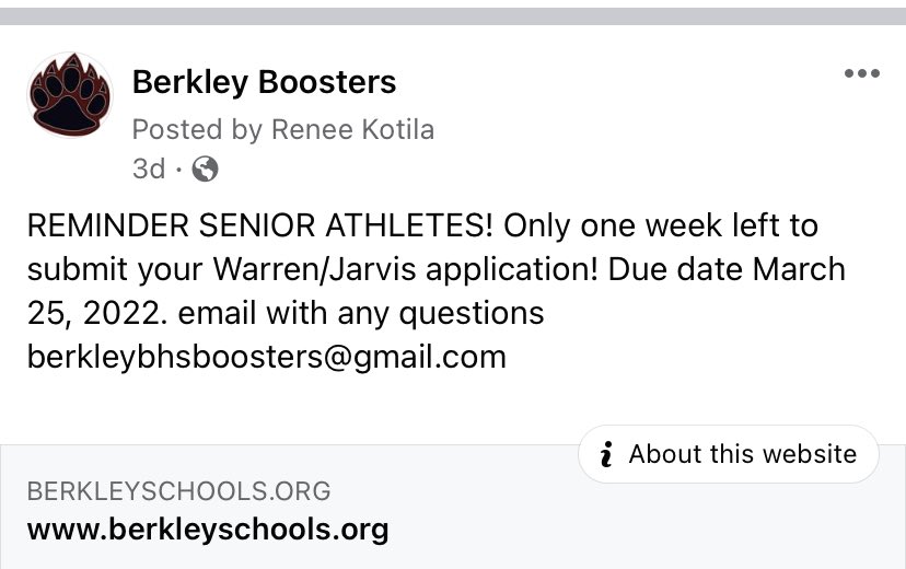 Sharlee_Wingate's tweet photo. @TheBearPack21 reminder applications for Warren/Jarvis scholarship due this Friday.  1 female and 1 male athlete will be awarded a scholarship. https://t.co/ctx5cdl17B