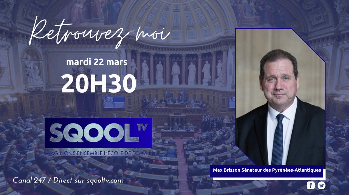🎥 Je serai ce soir sur le média spécialisé dans l’École <a href="/SQOOL_FR/">SQOOL</a> pour développer le volet Éducation du programme présidentiel de <a href="/vpecresse/">Valérie Pécresse</a>.

➡️ Rendez-vous à 20H30 sur sqooltv.com