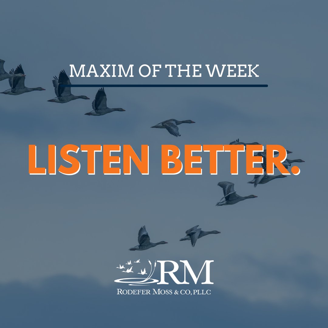 rodefermoss's tweet photo. "Listening is one of the most important skills we can all benefit from improving. How well you listen has a major impact on your job effectiveness and on the quality of your relationship with others. “

- Debbie Rogers, Office Manager/ HR, Norton

#RodeferMoss #RMMaxim https://t.co/0BH97J4gbq