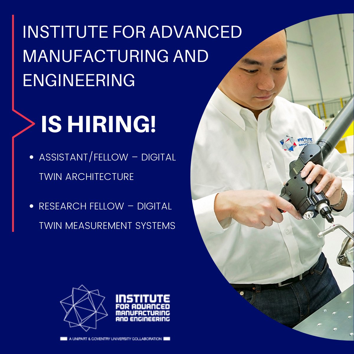 Looking for a career in #Digital #Manufacturing? Our @ame_uk is #hiring ! > Research Fellow–Digital Twin Measurement Systems Apply here: bit.ly/3qks2Jp > Assistant/Fellow–Digital Twin Architecture Apply here: bit.ly/3qnHNj7 #digitalmanufacturing #opportunity