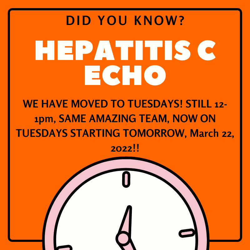 Our HCV ECHO has changed dates from Thursday to Tuesday!  Join us today at 12:00 PM CST!  Link to register/learn more: medicine.okstate.edu/echo/