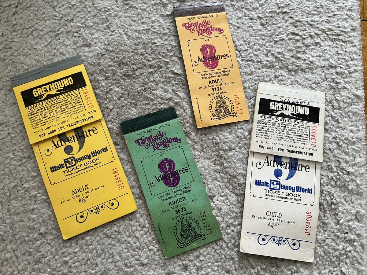 y0_stephhh's tweet photo. So while we wait..take a look at what the prices of admission to #disney used to be. These were used by my mom, and grandfather. Such a blast from the past. #veve #VeVeCommunity #VeVecollectibles #talkdisneytome https://t.co/8ZSgS7nMci