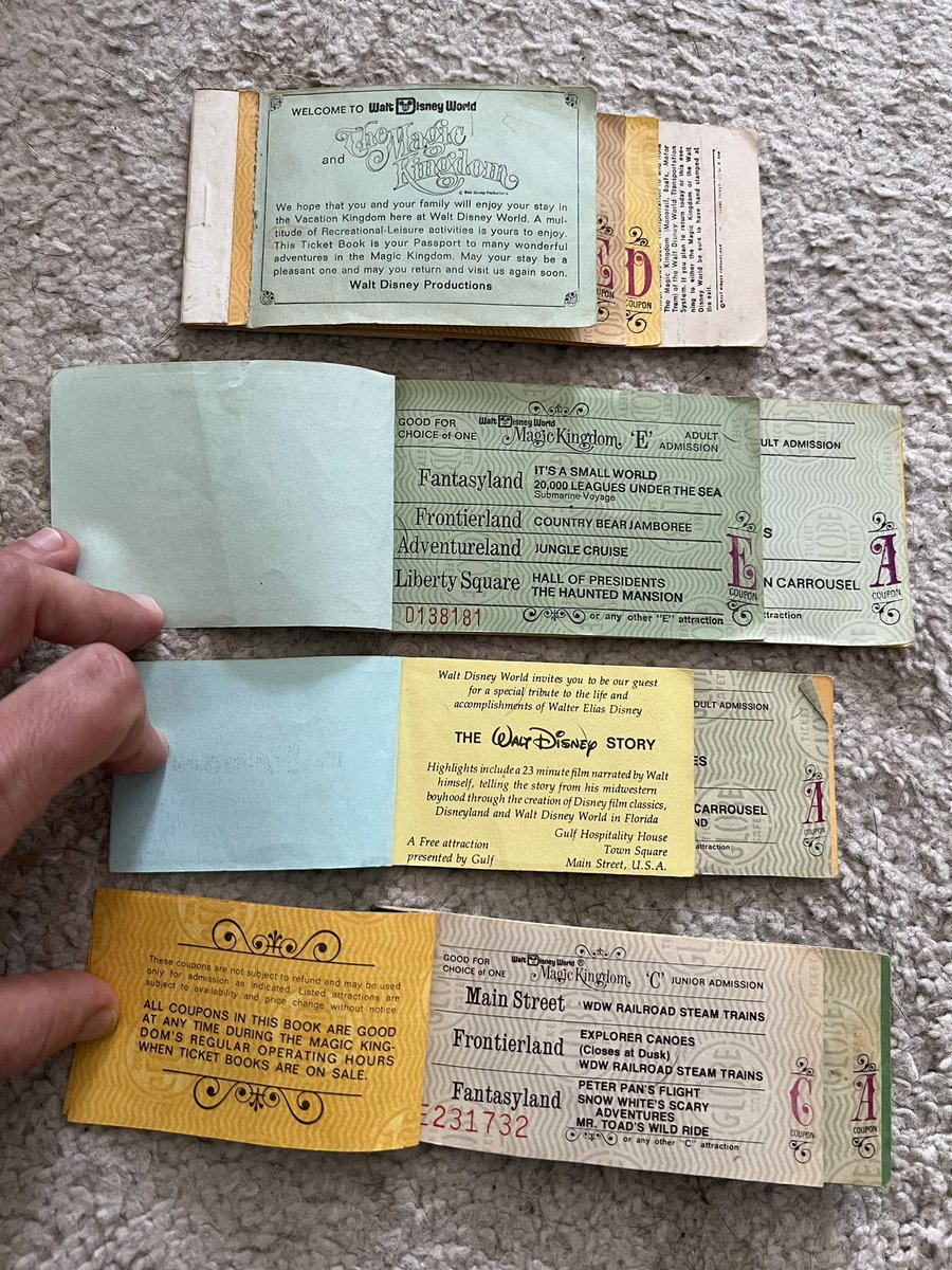 y0_stephhh's tweet photo. So while we wait..take a look at what the prices of admission to #disney used to be. These were used by my mom, and grandfather. Such a blast from the past. #veve #VeVeCommunity #VeVecollectibles #talkdisneytome https://t.co/8ZSgS7nMci