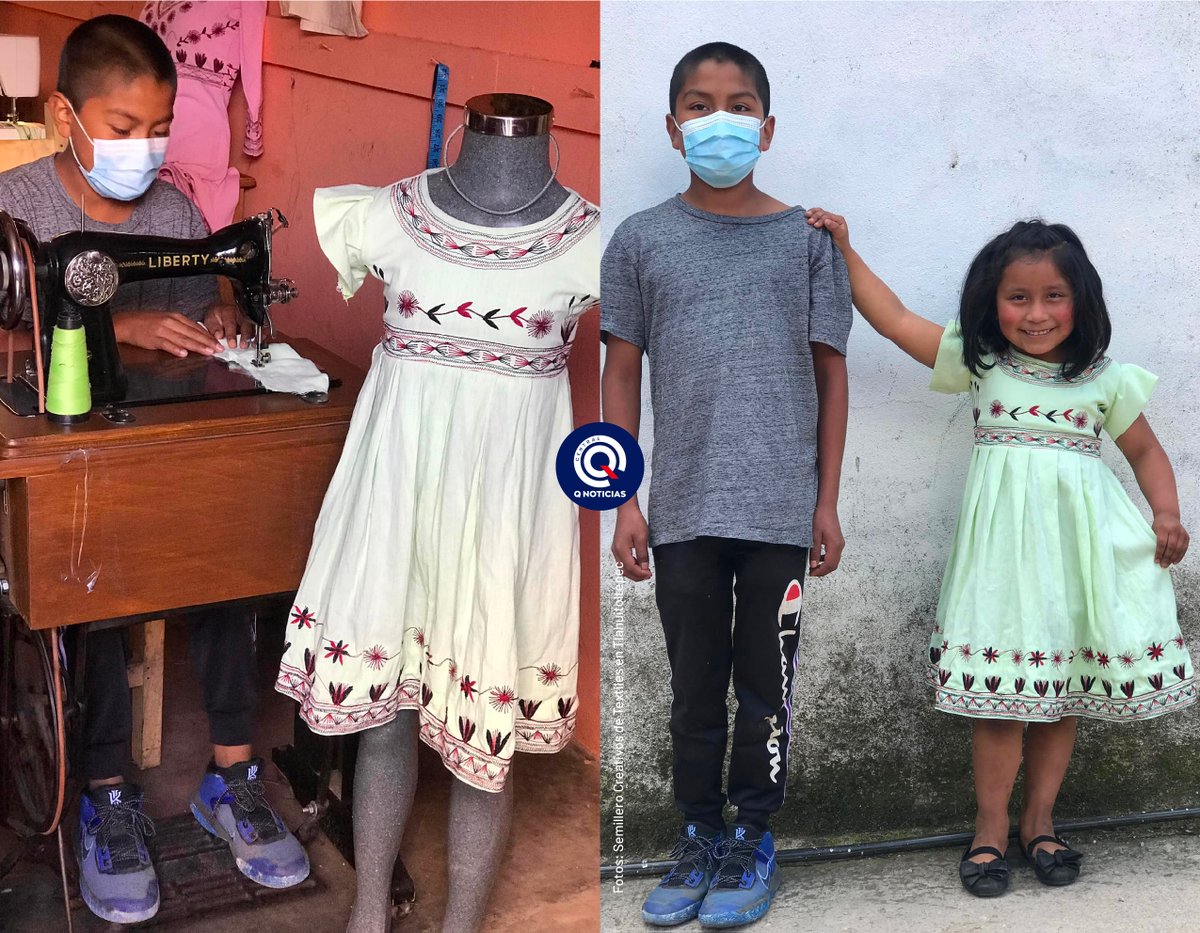 CentralQNoticia's tweet photo. ❤️👏 Él es Juan de 12 años, creó este hermoso vestido para su sobrina en el taller "Semillero Creativos de Textiles en #Tlahuitoltepec", #Oaxaca. https://t.co/6iYwunPnoe