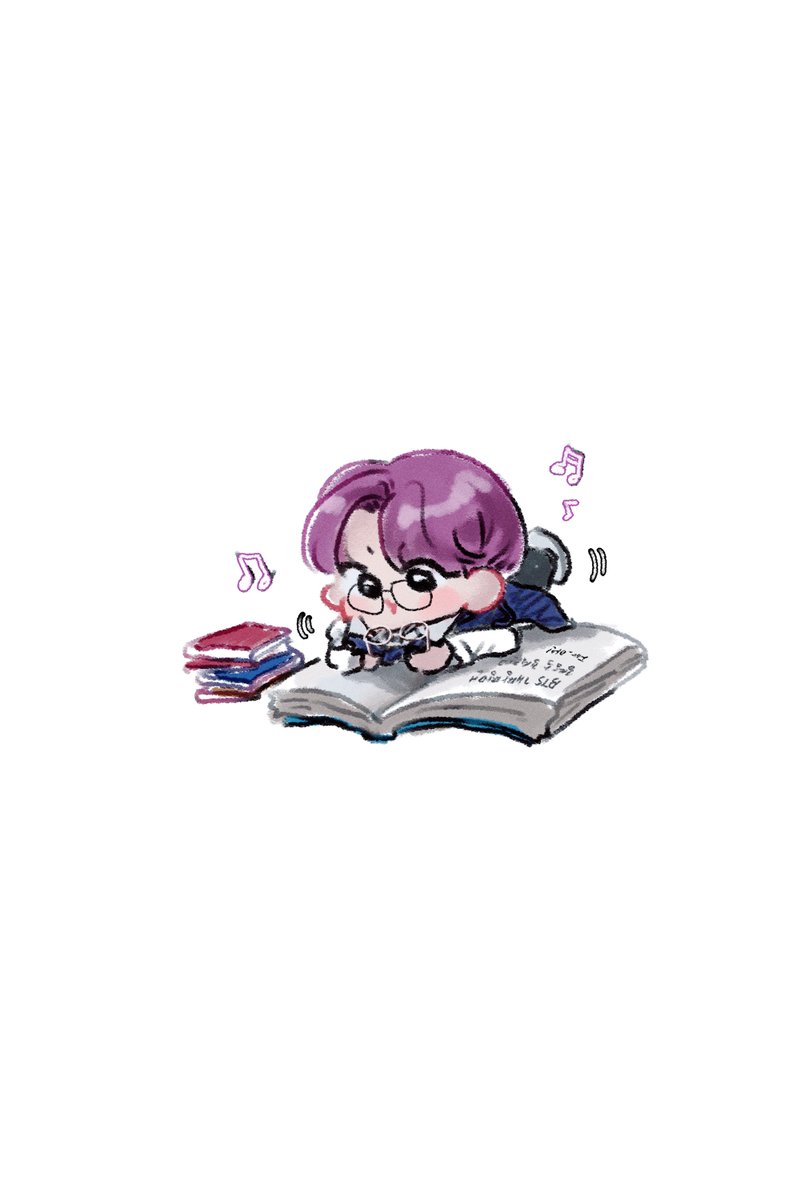 solo book 1boy chibi male focus purple hair white background  illustration images