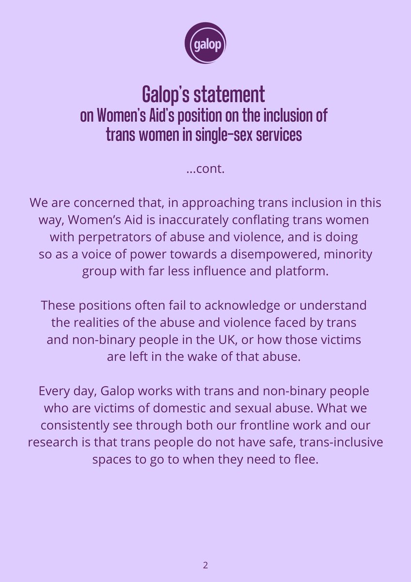 GalopUK's tweet photo. Galop's statement on Women’s Aid's position on the inclusion of trans women in single-sex services.

https://t.co/zKTxoOZZAf https://t.co/2ftb7wAz5p