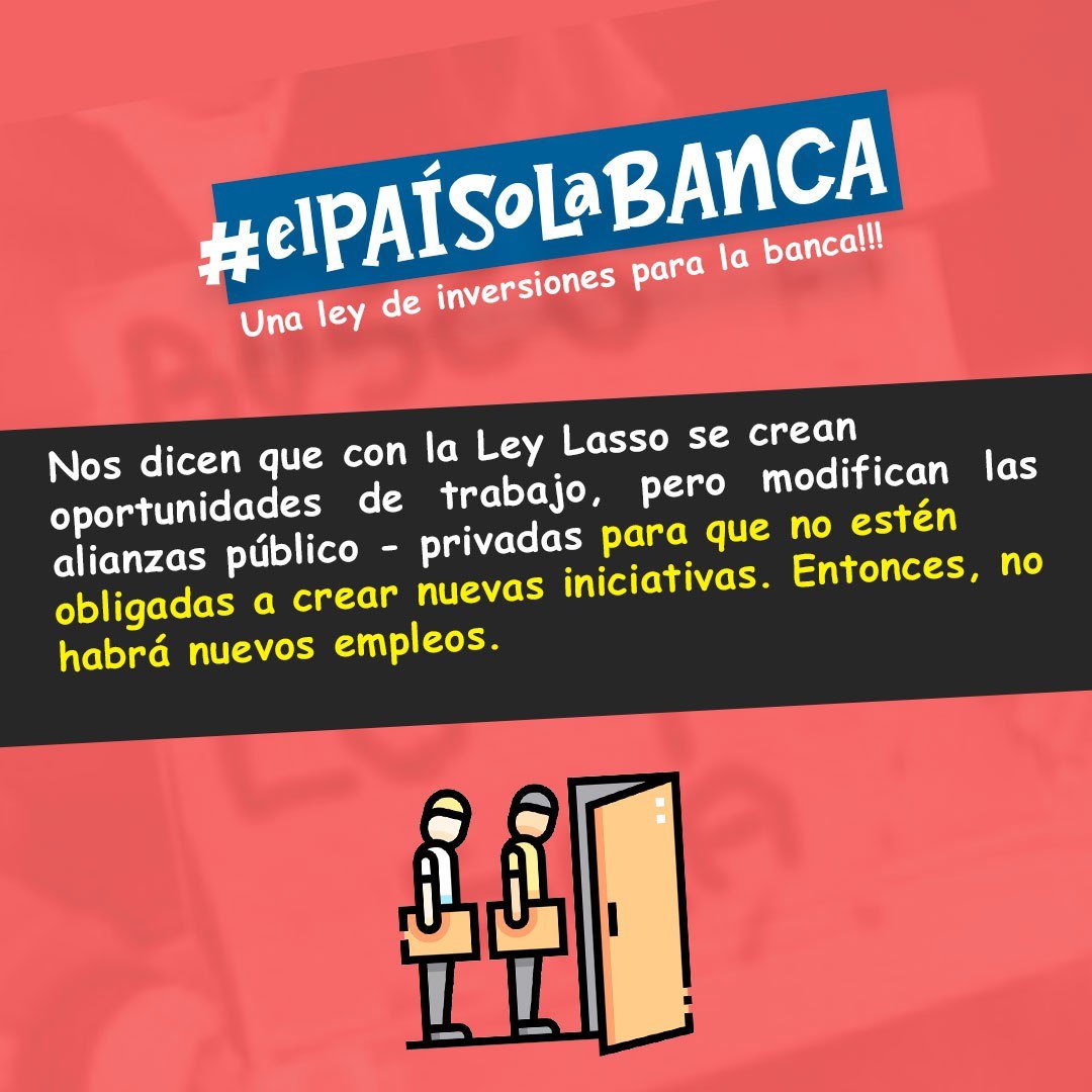 Xavier_JuradOK's tweet photo. El gobierno trata de engañar a la gente. Dicen que la #LeyDeInversiones es para generar empleo. El lado oculto de esta Ley son prebendas para la Banca ¿Por qué tantas reformas al Código Monetario? ¿A la Ley de Poder de Mercado?
#ElPaísOLaBanca https://t.co/6vBBH25wrJ