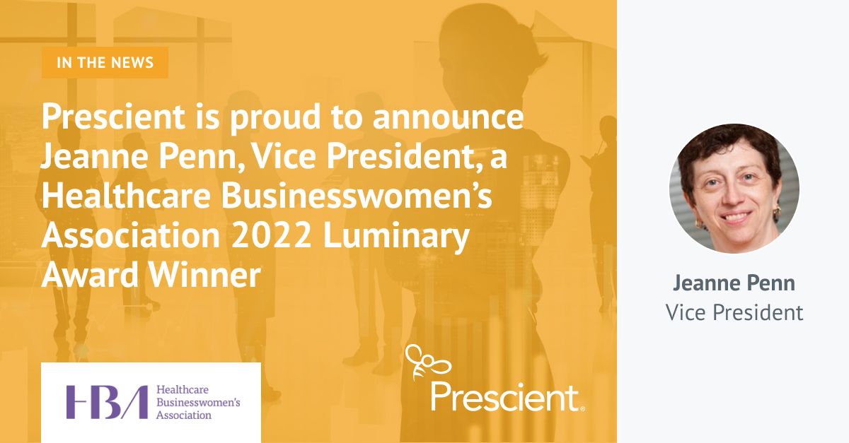 Prescient_HG's tweet photo. We are delighted to announce Jeanne Penn has been recognized as a HBA 2022 Luminary Award Winner. Jeanne is an amazing leader, mentor, and key figure of Prescient’s Women in Leadership Initiative. https://t.co/3KH5L9r7Dk  #HBAWOTY2022 https://t.co/DG85bNaLnr