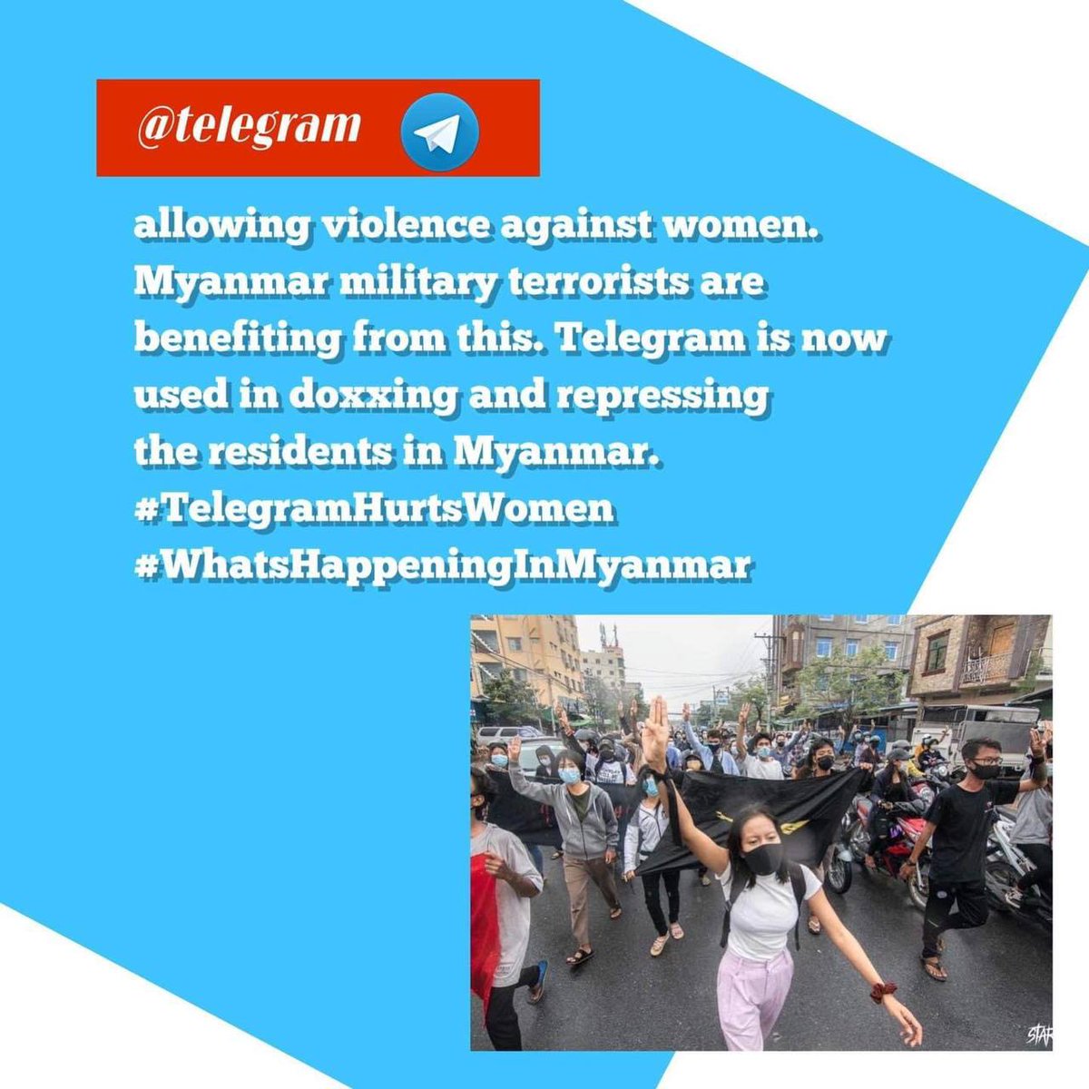 ABirdG_twt's tweet photo. Myanmar military lobbyists use #telegram channels to doxx people who dissent especially women? @telegram @durov must immediately engage in moderation to respond to real-world harms on the ground. #TelegramHurtsWomen https://t.co/vyXwCK4Zuz