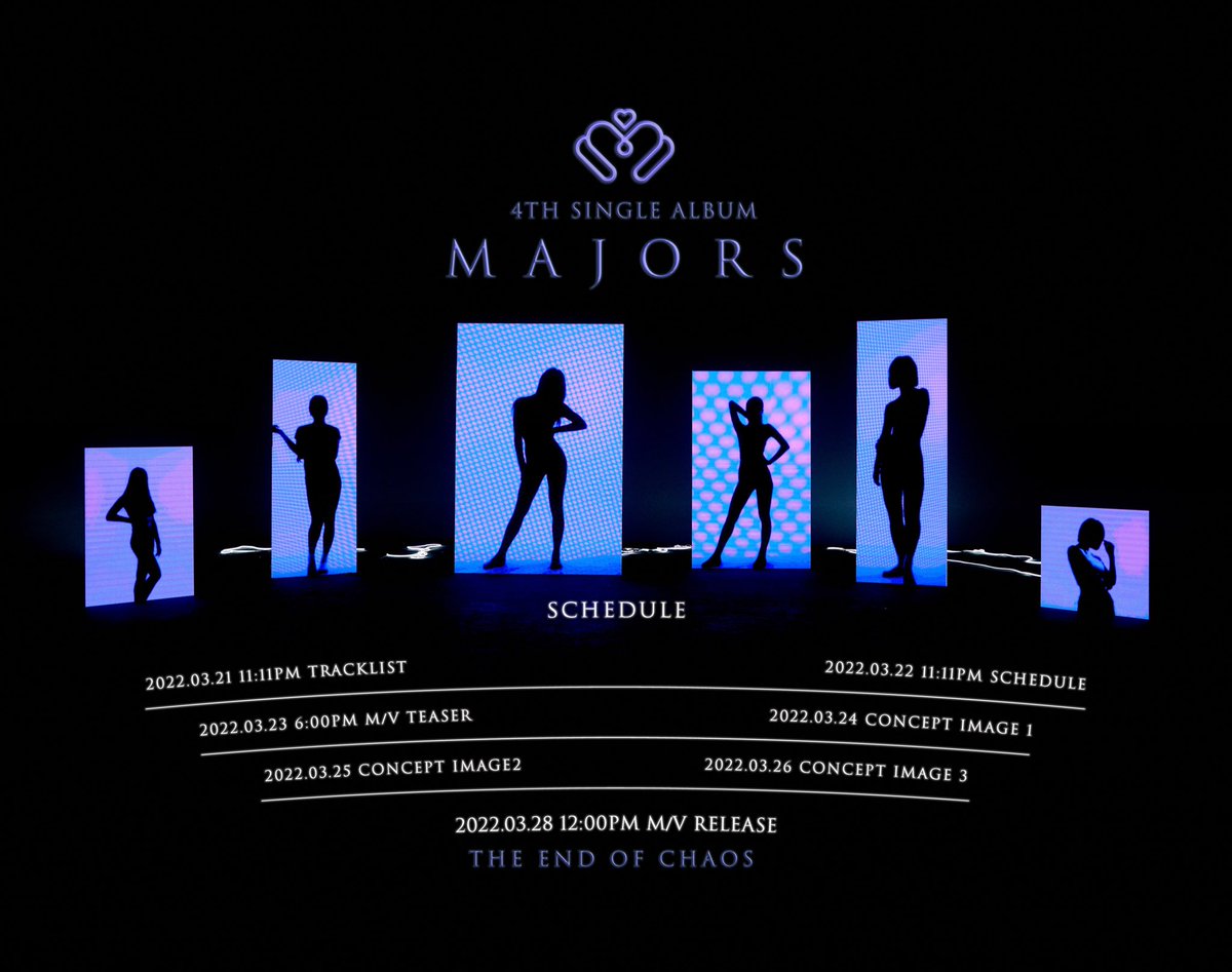 MAJORS_official's tweet photo. MAJORS 4th Single Album 
[The End Of Chaos] Scheduler

2022.03.28 12:00 (KST)

#MAJORS #메이저스 #아이다 #비타 #아키   
#비안 #수지 #신예 #Ida #Vita #Aki #Bian #Suzy #Shinye #The_end_of_chaos #20220328_12KST #RELEASE https://t.co/rlSfw7Xnhi