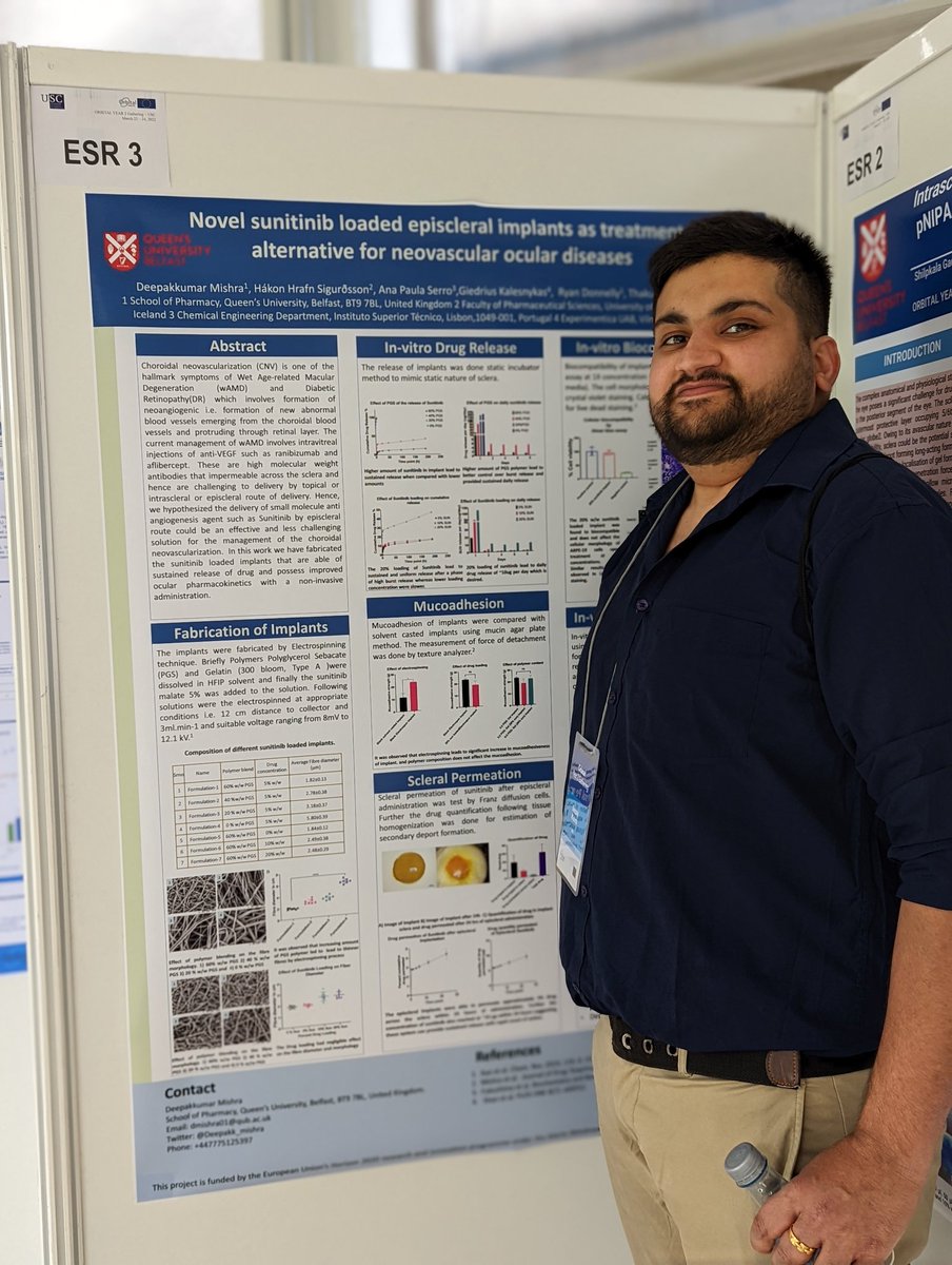 ThakurLab_QUB's tweet photo. @ThakurLab_QUB  is delighted to be the part of 2rd yearly meeting of @ORBITAL_ITN at USC. Great to see @Deepakk_mishra and @ShilpkalaGade  presenting their work with consortium.
@pharmacyatQUB @CRS_FG_Ocular https://t.co/LPfSnpJIQM