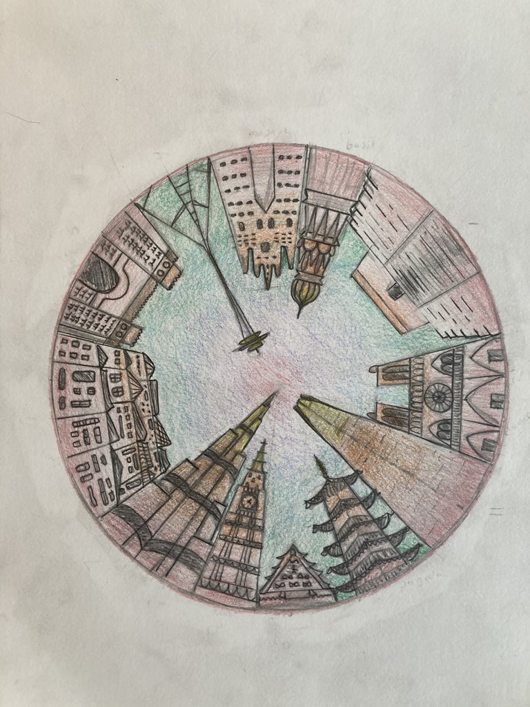 DHS_FineArts's tweet photo. Semester 2 Advanced Drawing & Painting Students did a color theory and perspective review paired with a little architecture too! These color wheel cityscapes are awesome! 🎨 #art #artreacher #perspectivedrawing #colorwheel #wormseye #cityscape #proud #talented #landmarks https://t.co/SFI9cyKyLK