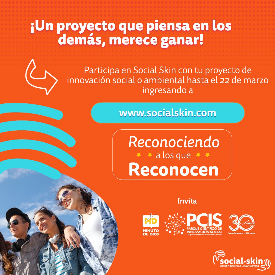 PCIS_UNIMINUTO's tweet photo. ¡Hoy cierra la #convocatoria de #SocialSkin! ¿Conoces a alguien que tenga un emprendimiento social? ¡Cuéntale de Social Skin! Podrá ganar hasta 12.000 USD para hacer crecer su iniciativa.
Conoce los requisitos para participar en: https://t.co/C3npH93WQW https://t.co/eDMQZoP9Fj