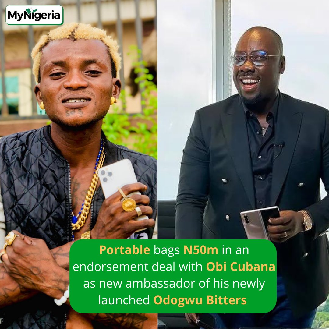 TheMyNigeria's tweet photo. @portable_Zazu bags N50m in an endorsement deal with @Obiiyiegbu as new ambassador of his newly launched Odogwu Bitters 

#MyNigeria #Portable #Odogwubitters https://t.co/QOCOL2oprD