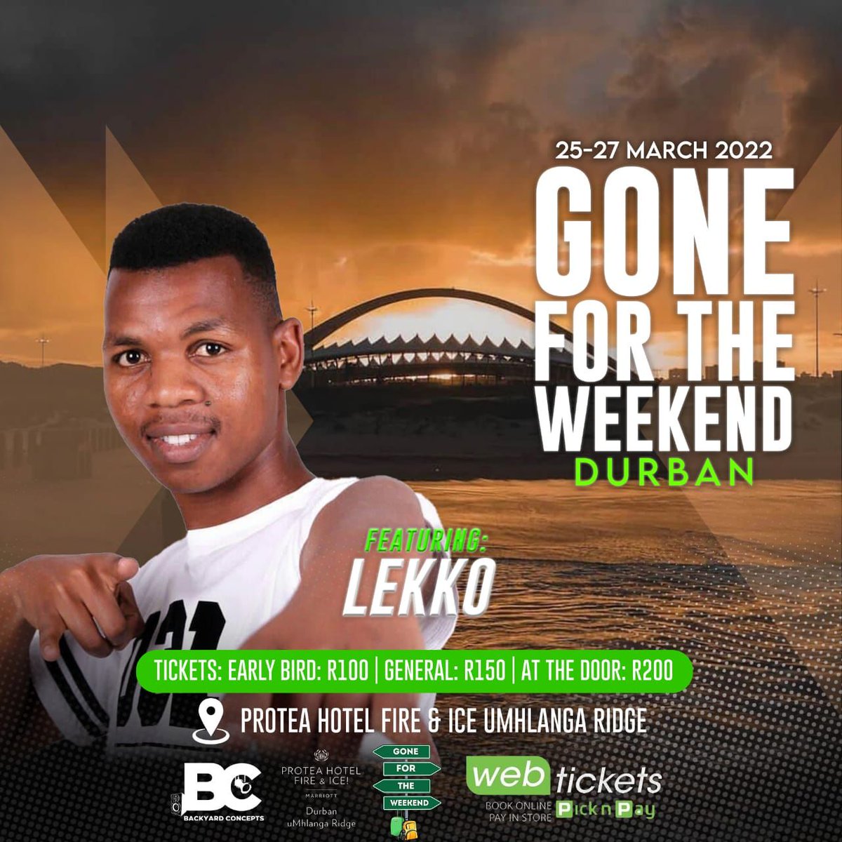 LEKKO_SA's tweet photo. As we countdown to being GONE FOR THE WEEKEND  😃 here’s a peak of the official line-up 🙂. Let’s create a movie this weekend 🎥. Lights, camera, action 🎬😎. Don’t forget to purchase your pre-sold tickets online 😉:

https://t.co/oM95hWTdoC

#GoneForTheWeekend ✈️🎒🧳🏖🍹 https://t.co/yEnkIGQujg