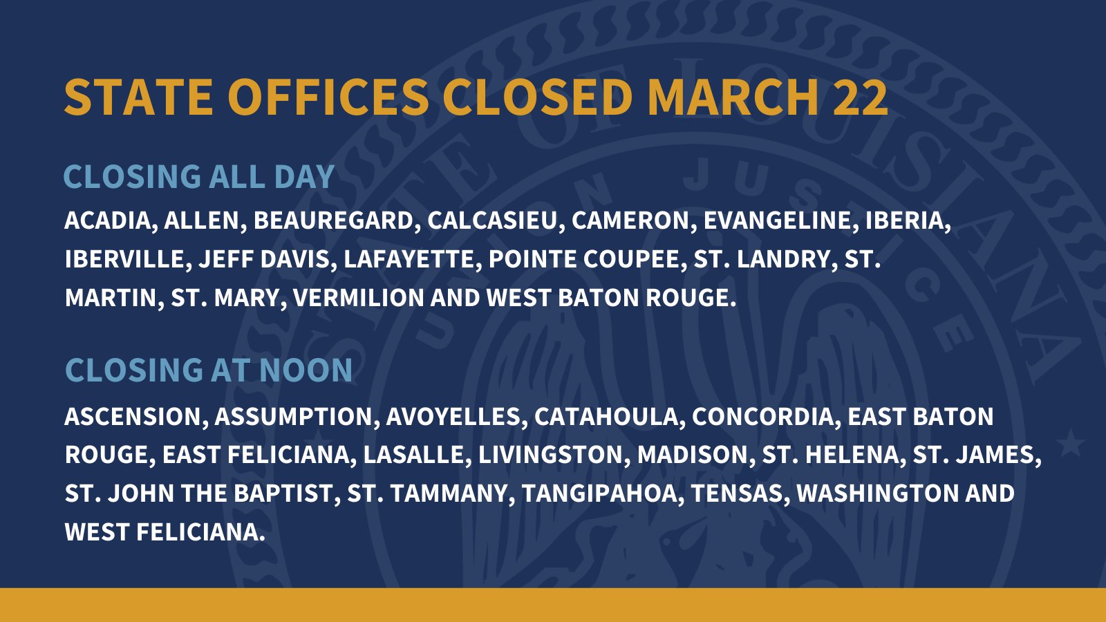 John Bel Edwards on Twitter "Updated state office closures for Tuesday