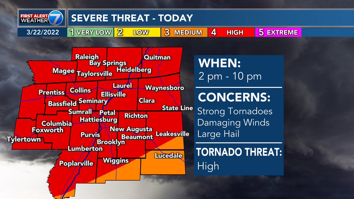 RyanMahanWx's tweet photo. Going to be quiet for the next few hours, but significant severe weather is likely later today. Be sure to remain "weather aware" and stay tuned to WDAM 7 for the latest. Also download our free WDAM First Alert Weather App for the latest warnings. #mswx #WDAM7 #SevereWx https://t.co/1kly8gip22