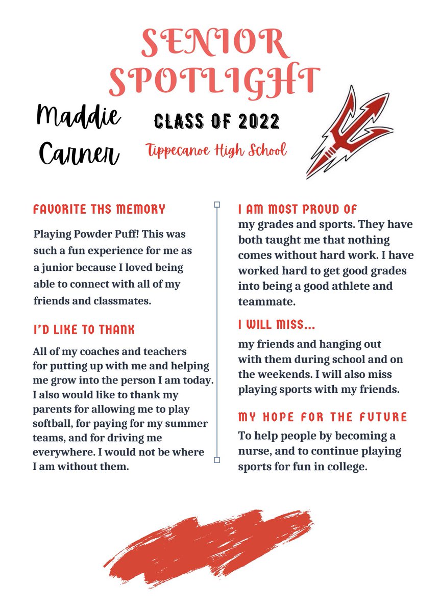 💡Senior Spotlight💡Tuesday we shine on Senior <a href="/maddie_carner/">Maddie Carner</a>! We are so excited for all that is coming for Maddie’s Senior season!🙌🏼 #TIPPSB #WeAreTipp #SeniorSeason #FeelTheHeat #BurninItUp #LetsGo