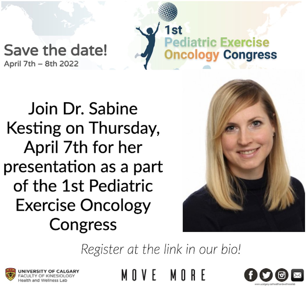 Come hear Dr. Kesting, a postdoctoral researcher with 10+ years of experience in Pediatric Exericse Oncology, discuss challenges and opportunities regarding exercise interventions in patients recently diagnosed with childhood cancer.  
Register here today! Bit.ly/3oZMUFo