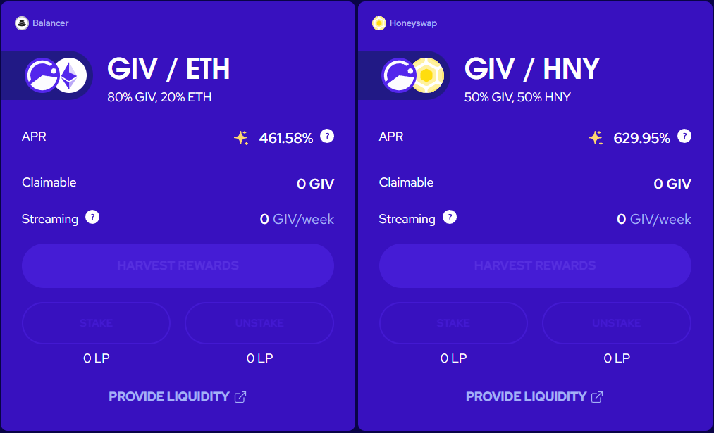 Giveth's tweet photo. The #GIVstream enables #GIVfarm APRs of above 600% on @gnosischain & #Ethereum!
Since part of the rewards earned add to the #GIVstream, $GIV #hodlers can rest easy knowing that these high APRs won’t lead to huge drops in token price.
https://t.co/rC0s5JqL8P https://t.co/kcRhR9wtWv