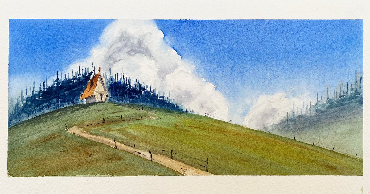 orniamart's tweet photo. Hi everyone! Little watercolor painting I did this weekend. I felt this should be a peaceful place. 

What does it inspire you? Do you like these kind of illustrations?

#Watercolor, 15x30cm. https://t.co/iyZxEQqFNi