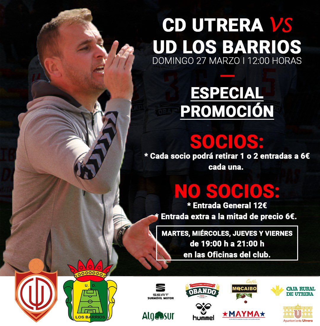 𝐏𝐑𝐎𝐌𝐎𝐂𝐈𝐎́𝐍 𝐄𝐍𝐓𝐑𝐀𝐃𝐀𝐒 

🏟 La temporada aún no ha acabado y necesitamos vuestro apoyo.

🎟 2 tipos de promociones:

          - 𝙎𝙤𝙘𝙞𝙤𝙨: 1 o 2 entradas a 6€ cada entrada.
          - 𝙉𝙤 𝙨𝙤𝙘𝙞𝙤𝙨: compra 1 entrada general y llévate otra por 6€