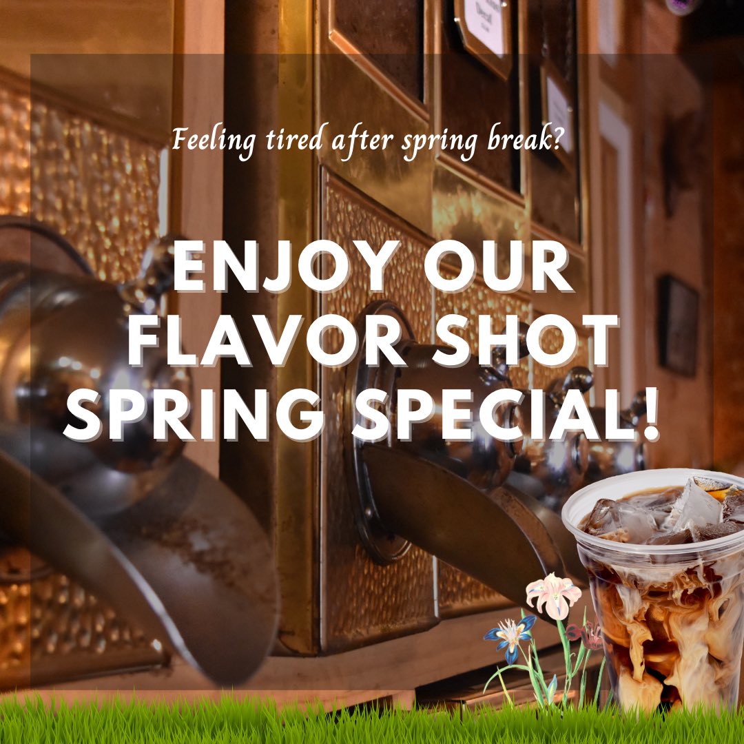 Need a pick-me-up after spring break? #same 
Refuel with a FREE flavor shot from Jitterbugs when you buy a Java Junction Iced coffee or house-made cold brew and mention our social posts or flyer!