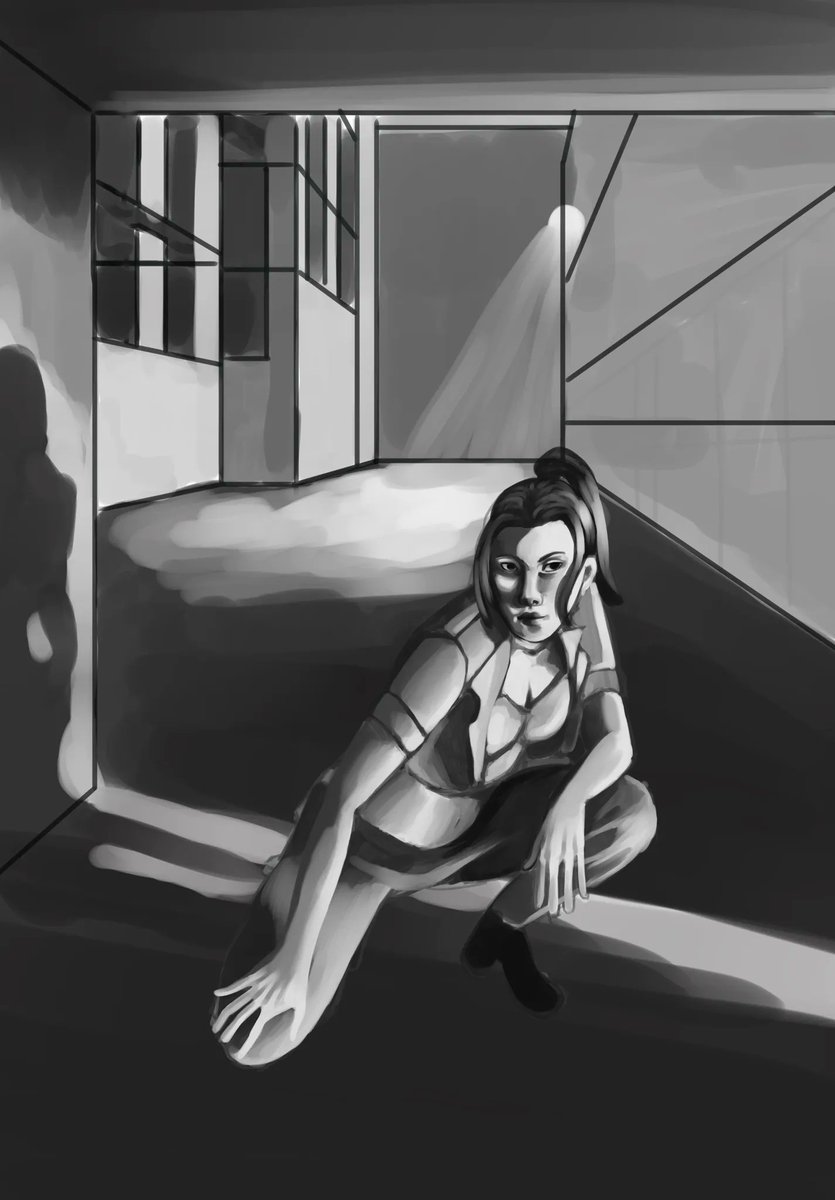 Krisaelaa's tweet photo. Something new this time. Another wip. Trying to work on multiple projects at once to not get bored.

#greyscale #alleyway #workinprogress #illustration #digitalart #artistsontwitter https://t.co/wl7GNPBIXz