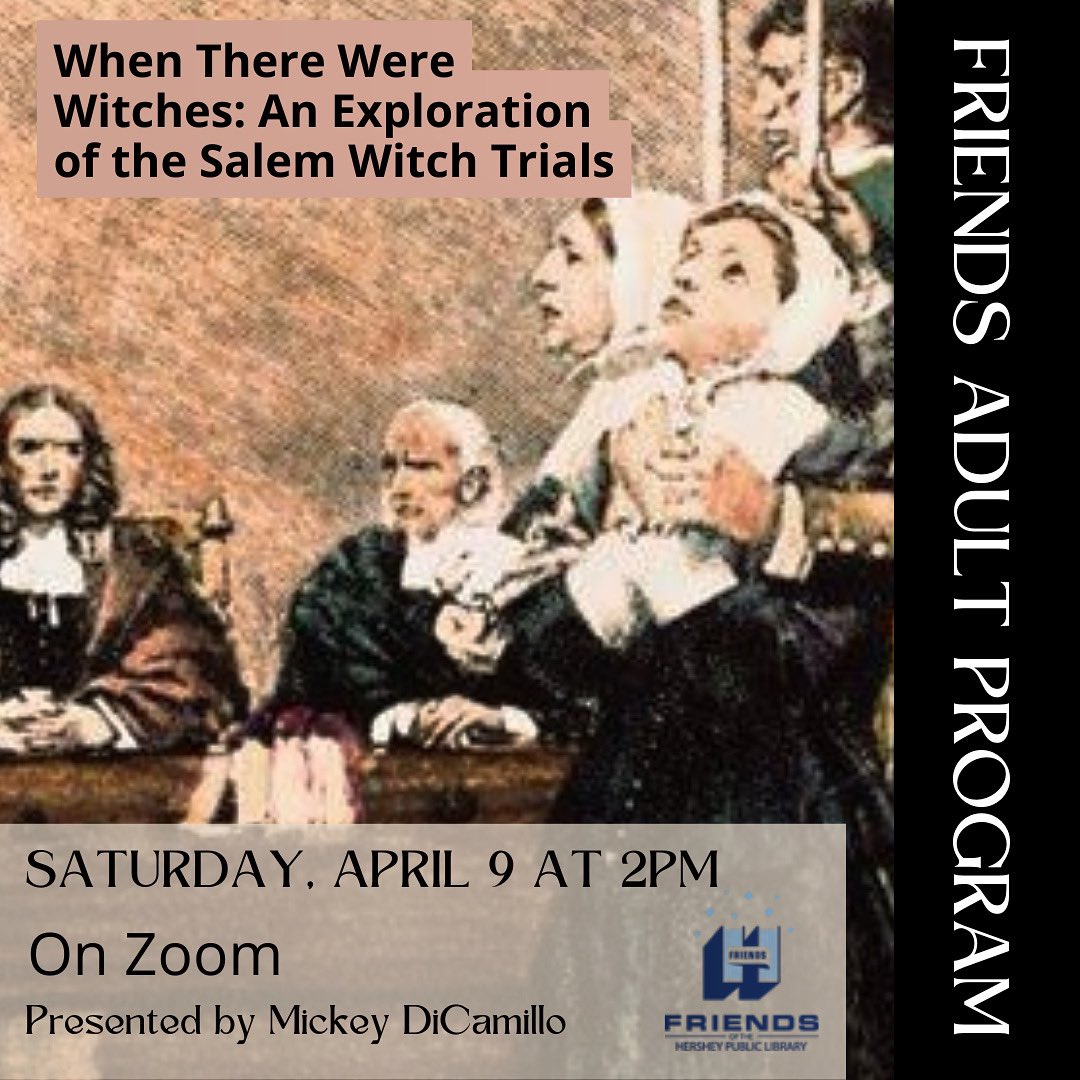 Friends_HPL's tweet photo. Saturday, April 9 | 2-3pm. Mickey DiCamillo presents When There Were Witches: An Exploration of the Salem Witch Trials. Register at the link in the bio for this @Friends_HPL program on Zoom. #salemwitchtrials https://t.co/PTm9Q3ugGT
