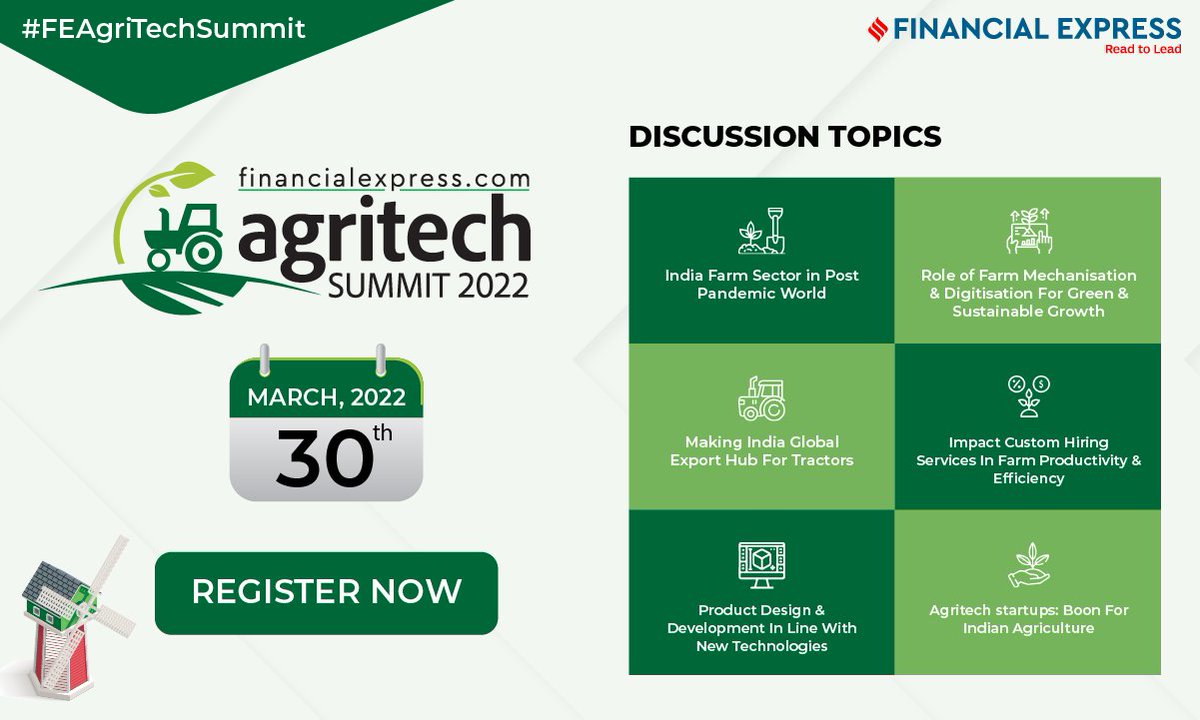 FinancialXpress's tweet photo. Here are the top reasons to attend #FEAgriTechSummit 2022 on March 30th, 2022. 

Register Now - https://t.co/WXZ9VTBDUt 

#agritechsummit2022, #indianagriculturesector, #farmmechanisation, #productdesign, #tractormanufacturing, #agritechstartup, #productdesign, #farmproductivity https://t.co/A5a8JpYLh9