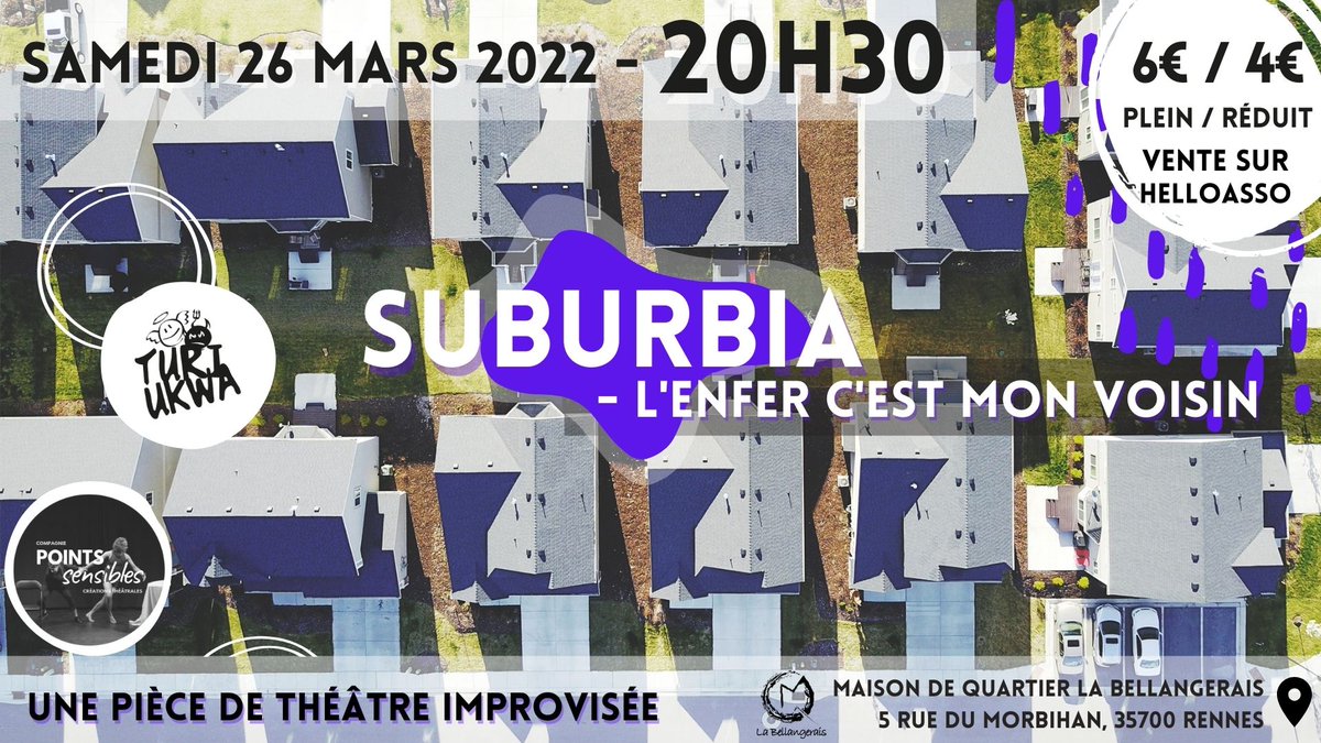 MQBellangerais's tweet photo. La Troupe d’improvisation LA TURI UKWA est de retour avec un format de spectacle qui va vous surprendre encore une fois…

« SUBURBIA » - Samedi 26 mars 2022, à 20h30
https://t.co/4OilGOwWV8 https://t.co/z9ZkxbYx2F