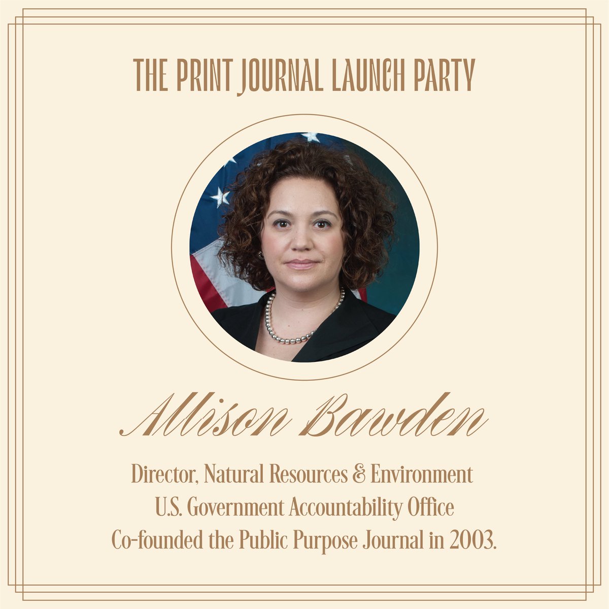 PublicPurposeAU's tweet photo. 🥁 We are very lucky to have Ms. Allison Brown as our Keynote Speaker. 

Ms. Brown is the Director for the Natural Resources &amp; Environment Team at the GAO, and co-founded the PPJ in 2003! https://t.co/1n2y07XWOh