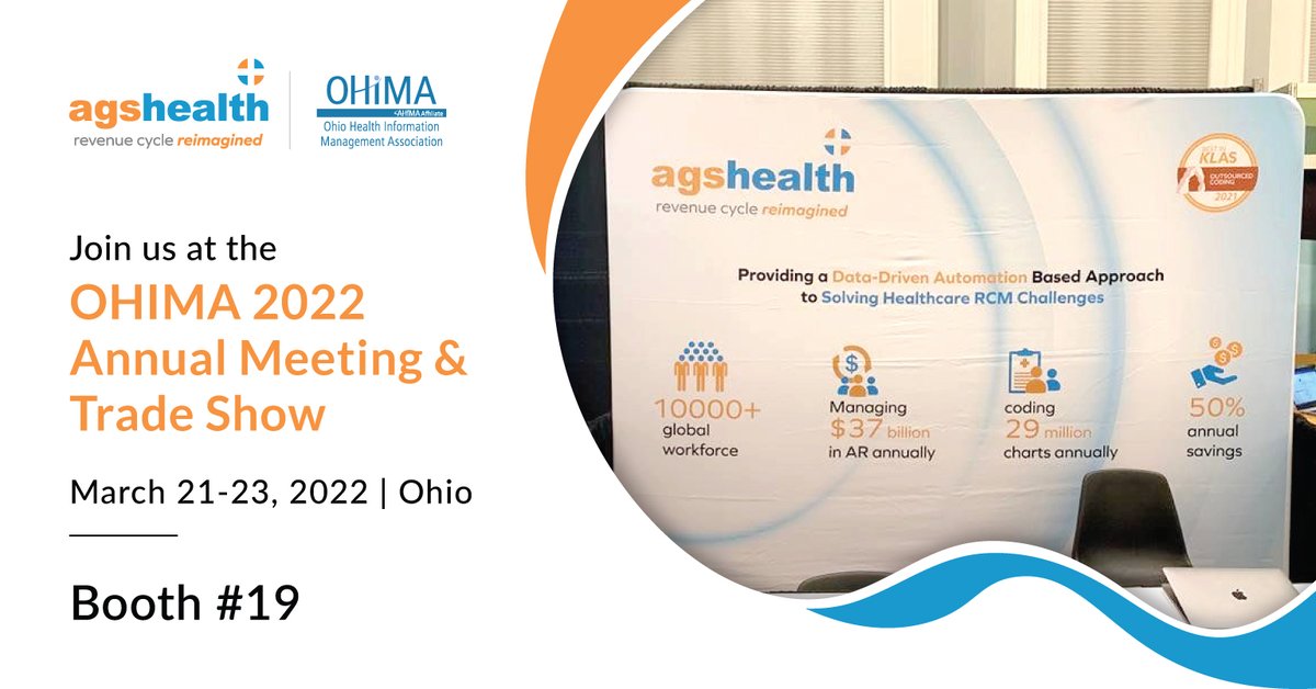 AGS_Health's tweet photo. Welcome to Day 2 of the #OHIMA conference! If staff shortages, coding inaccuracies, or claims denials are putting a pinch on your revenue cycle, come see at booth #19 to discuss opportunities to help drive efficiency and revenue growth.
#RevenueCycle #Ohima22 https://t.co/JXjip2HlTa