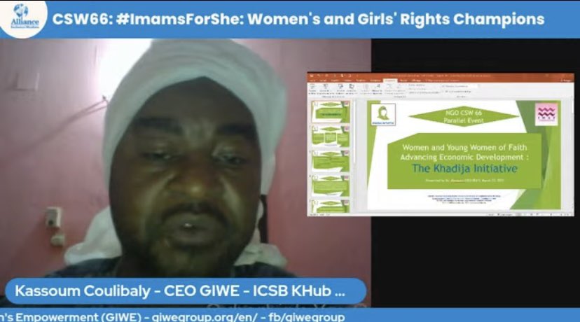AIMGlobalNGO's tweet photo. Sheikh Kassoum Coulibaly “The Khadijah Initiative was inspired by Khadijah (RA), an entrepreneur. As  Muslims, we need to use her as a role model” Listen in here: https://t.co/Y5kRMFMF6k #CSW2022 #CSW66 https://t.co/HmylyLTNDG
