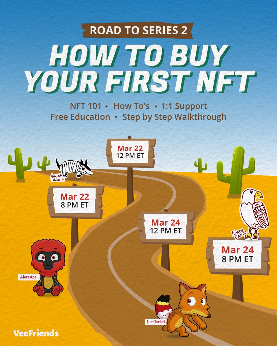 Whether you're gearing up for VeeFriends Series 2 or just want to learn about NFTs, these free-to-attend NFT 101 sessions are for you! Come learn all of the basics with the VeeFriends team. 
Today's sessions: 12PM ET &amp; 8PM ET
All info: blog.veefriends.com/2022/02/11/roa…