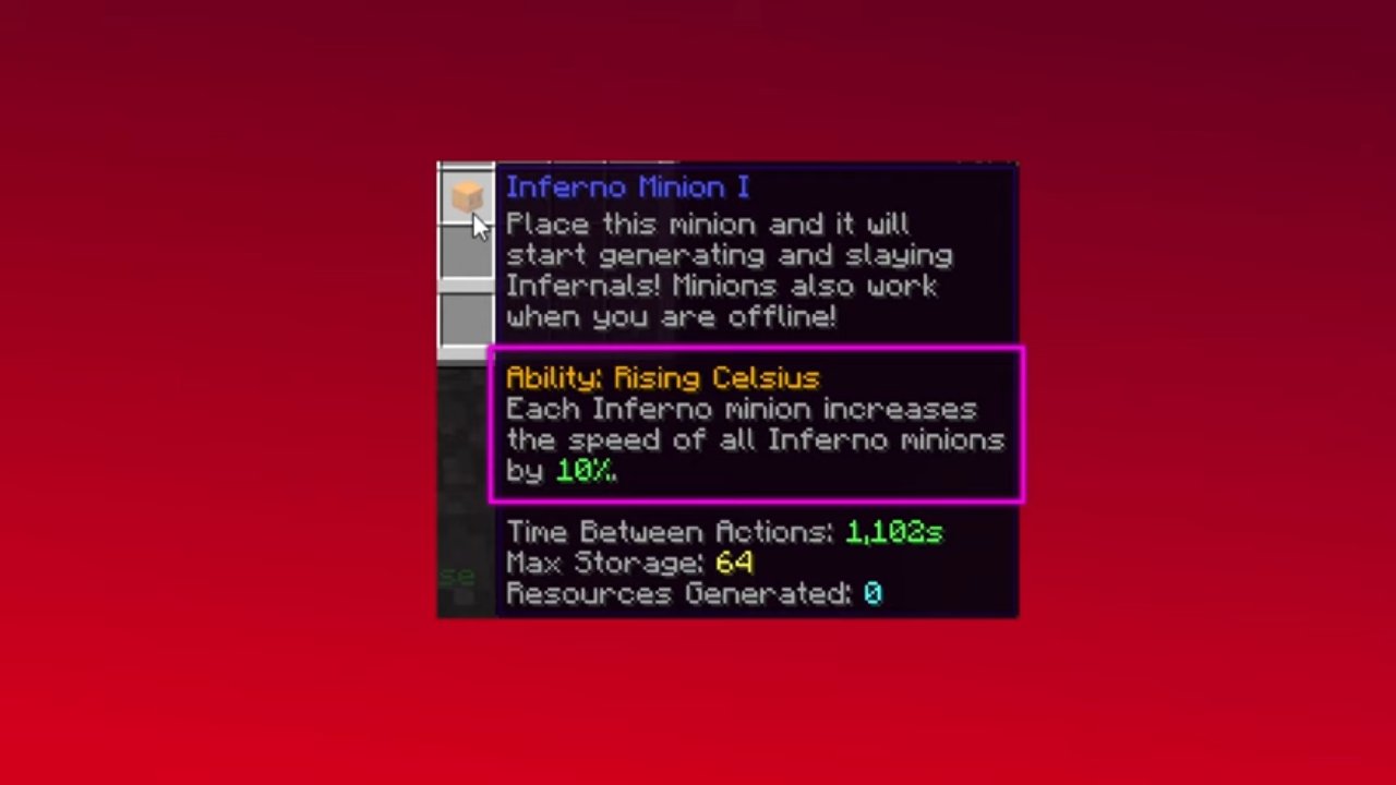 Hypixel SkyBlock News on Twitter "(α) Inferno Minions start incredibly slow, at 1102s (18m 22s