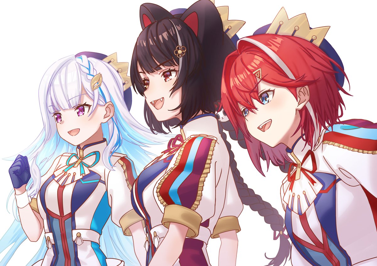 ange katrina ,inui toko ,lize helesta 3girls multiple girls red hair dog ears animal ears purple eyes blue eyes  illustration images