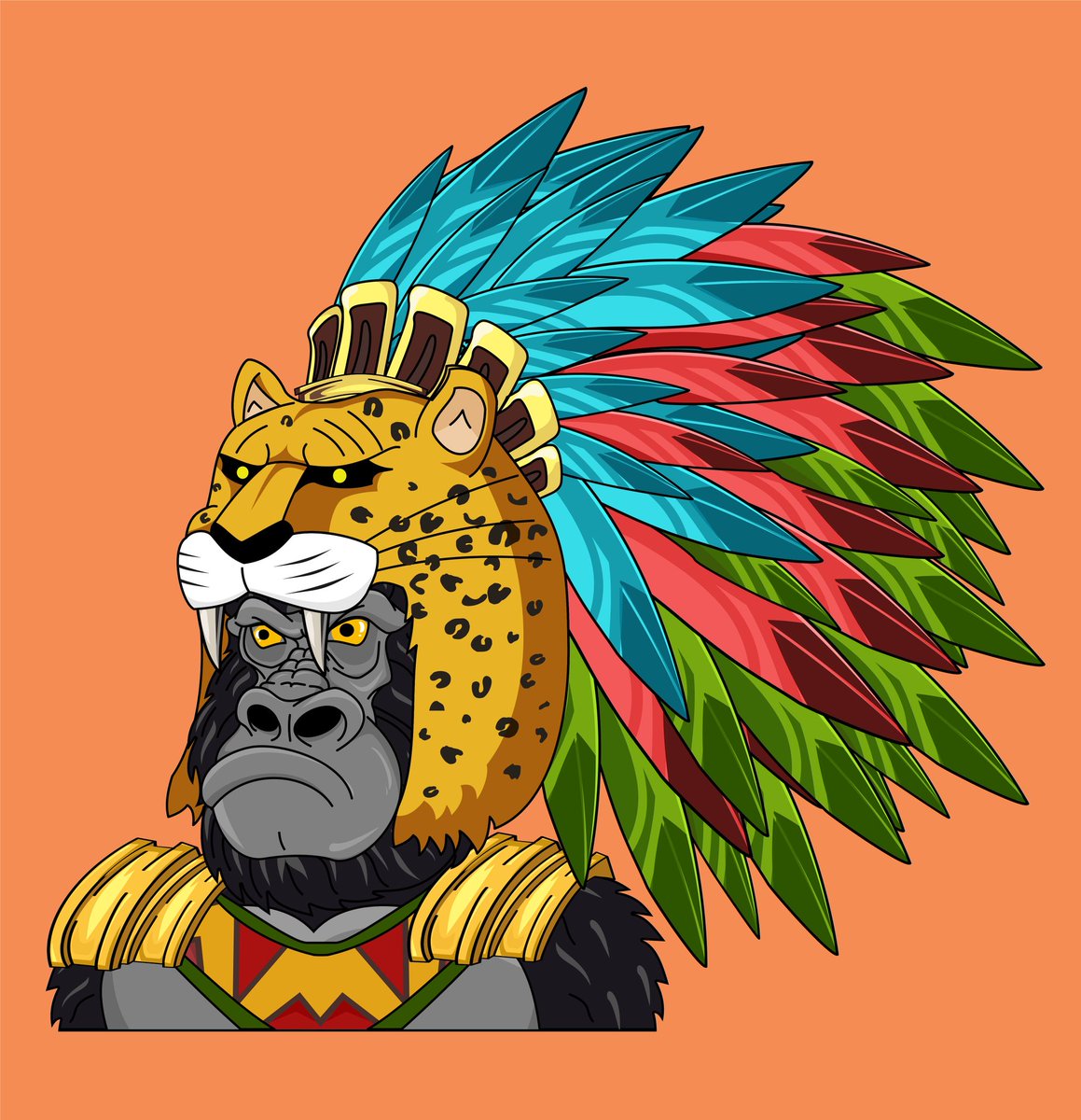 Jaguar Gorilla Warrior.
The Mexica Jaguar Warrior was the member of the Mexica army who served in it as a professional soldier within the forces of the Aztec empire.

Let's create something meaningful together.

#NFT #NFTs #NFTLaunch #nftcollectors #nftart #NFTCommmunity #opensea