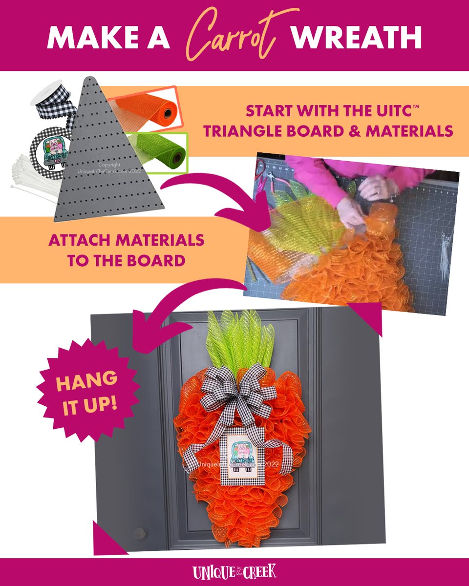 CreekUnique's tweet photo. The Carrot #Wreath is a popular #DIYEaster design & it's so easy to #DIY with the Triangle Board! Affix your materials to the board & hang up your new wreath to lure the Easter bunny to your home! ๐
Get the UITCโข Triangle Board๐
https://t.co/EaGiwiULZv
#Imadethis https://t.co/jNumOs7ZAU