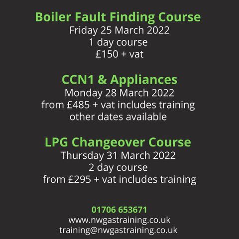 ACS, Boiler Fault Finding &amp; LPG Changeover courses all available this month. Ring 01706 653671 for more details #LPG #ACS #faultfinding #gasengineer #rochdale