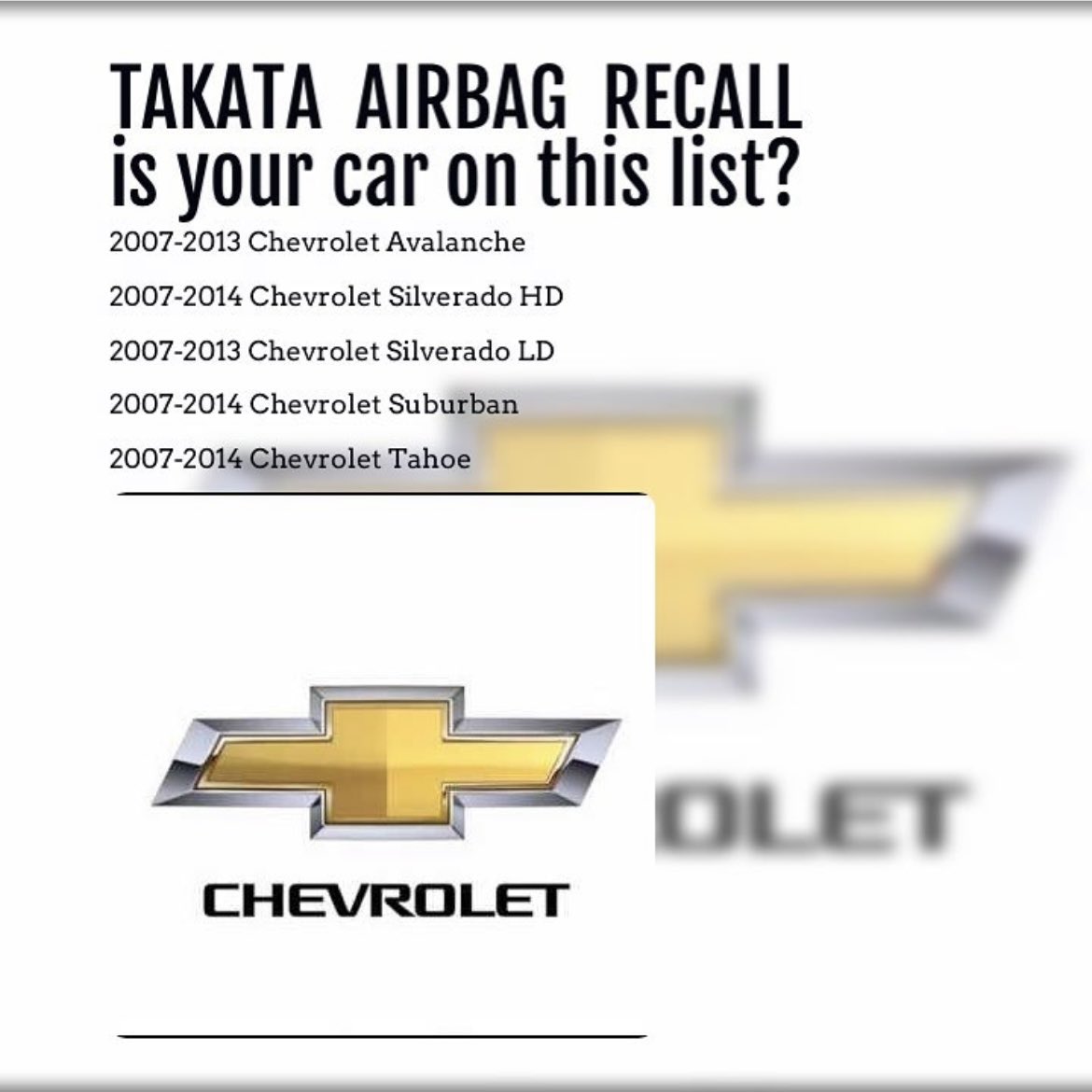 ABrangmansJewel's tweet photo. Every safety recall matters. My daughter was killed by a recalled Takata airbag.#Chevrolet is 1 of 19 makers affected by the #TakataAirbagRecall.Protect your family,enter your VIN at https://t.co/d0DbwYyWMq to check for recalls.28 deaths 400 injuries.Pass this on to save a life. https://t.co/Z0sKYNxqkg