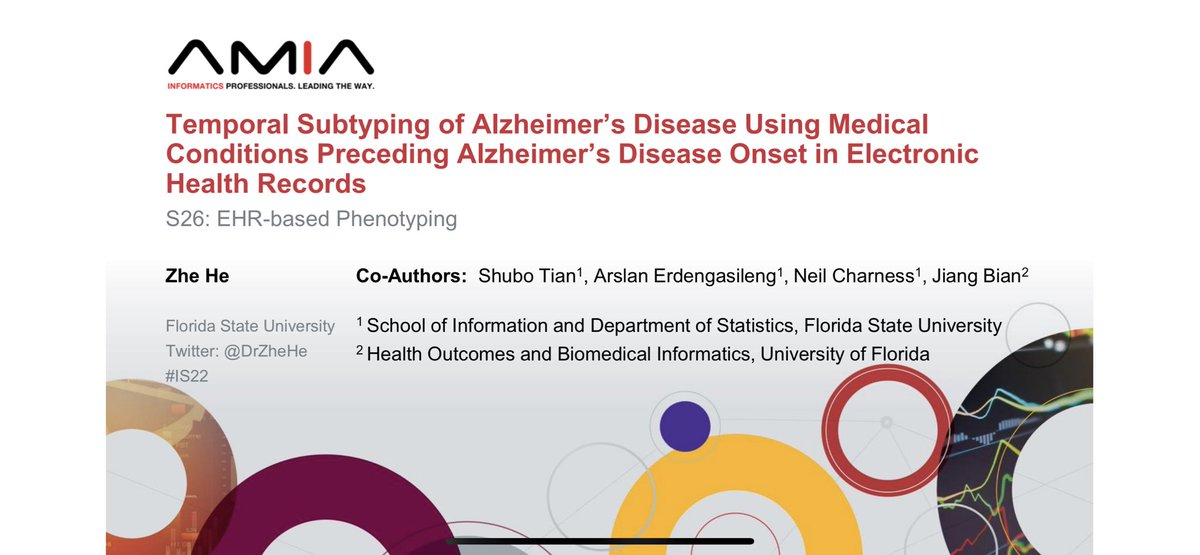 Happy to present our new study using OneFlorida Data Trust for subtyping Alzheimer’s disease at #IS22. Check out S26 3:30 Wednesday Vevey 3&4